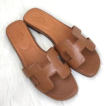 HERMES ORAN SANDALS %100 HAKİKİ DERİ TABA