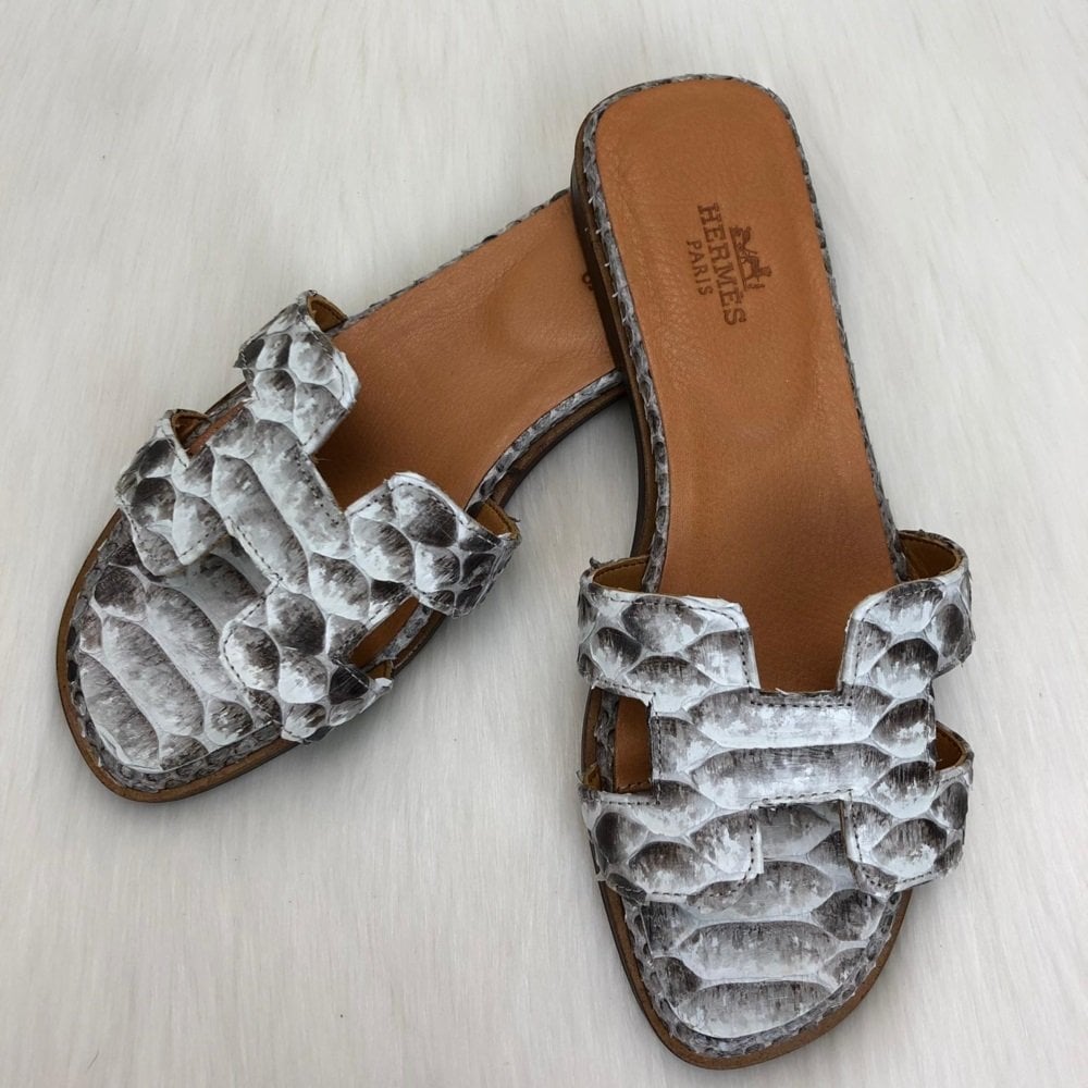 HERMES ORAN SANDALS KROKO DESENLİ %100 HAKİKİ PİTON DERİ